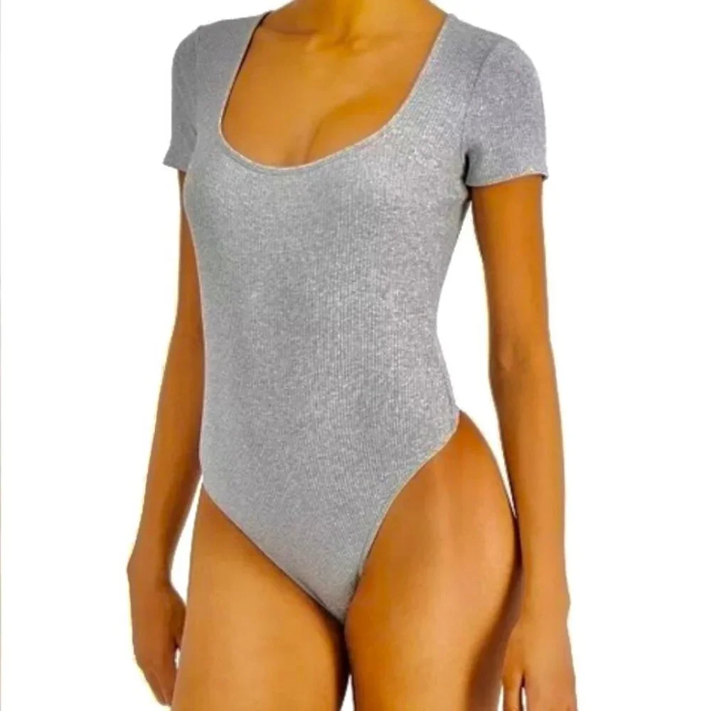 Jenni Intimates Classics Women's Square Neck Ribbed Gray Bodysuit - Picture 1 of 6